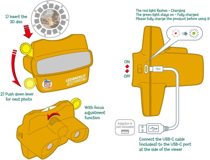 WARM FUZZY Toys LED Backlit 3D Viewer – (Birds Prey) – New 2025 USB-C Rechargeable Viewer for Kids & Adults Includes 3 Reels with 21 HD 3D Images – Patent-Pending Retro Toy, No Light Source Needed - Image 3